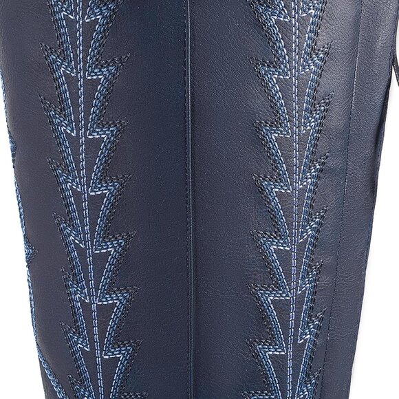 ⚡Women's Blue Knee High Wide Calf Lace Up Embroidered Cowgirl Boots Pull On - Picture 7 of 7